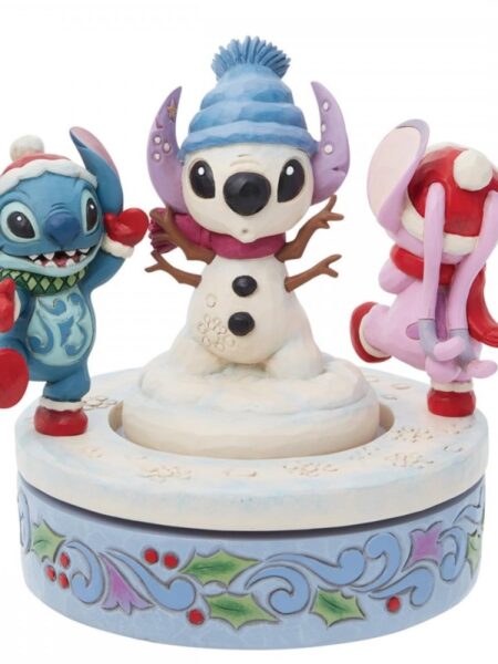 Jim Shore Disney Traditions Lilo & Stitch Stitch And Angel Building A Snowman Rotating