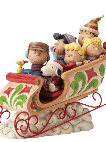 Jim Shore Peanuts Christmas Sleigh Snoopy woodstock & Charlie Brown