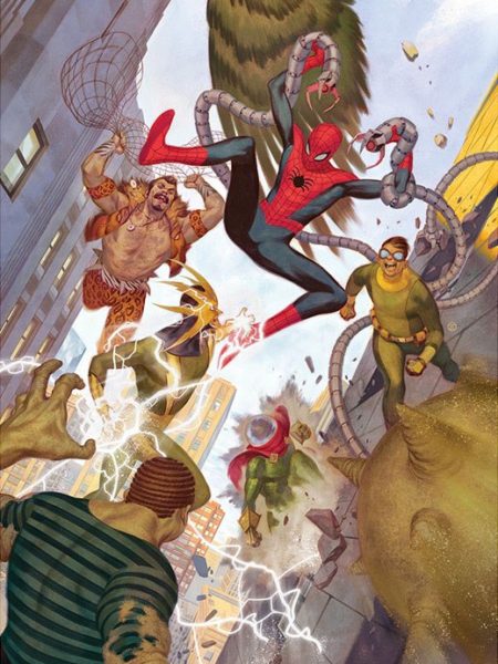 Sideshow Marvel Comics Spiderman Vs Sinister Six Unframed Art Print